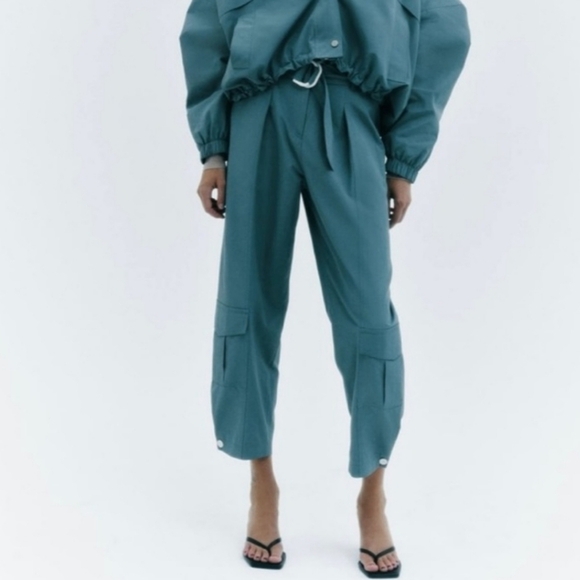 Zara Pants - Zara Women's High Waisted Belted Barrel Cargo Trousers Size XS